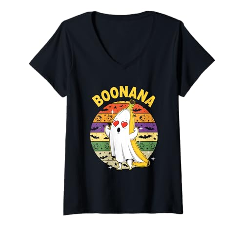 Damen Boonana Rainbow Ghost Banane T-Shirt mit V-Ausschnitt Damen Boonana Rainbow Ghost Banane T-Shirt mit V-Ausschnitt von boonana rainbow ghost funny halloween spooky