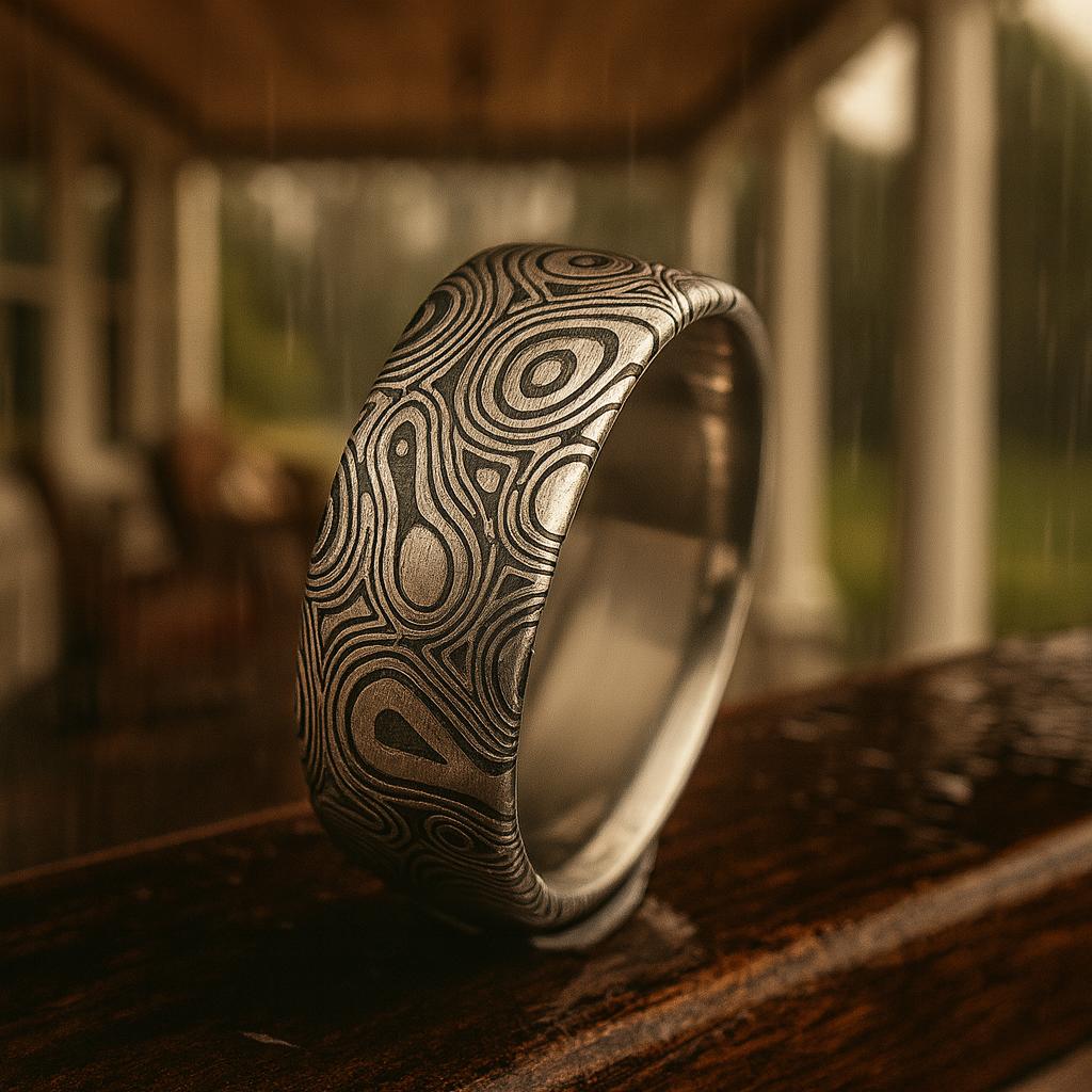 Lasergravierte Regentropfen Auf Einem Titanring von boonerings