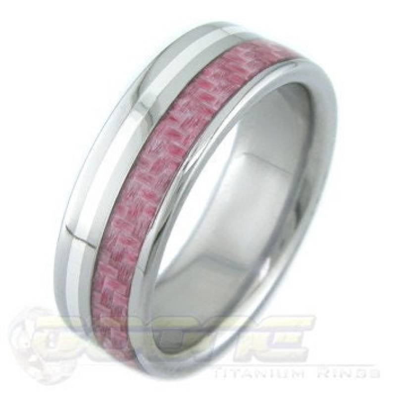 Titanring Mit Rosa Karbonfaser/Silber Inlays Ehering von boonerings