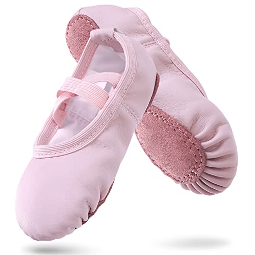 Ballettschuhe Mädchen Leder Ballettschläppchen mit Geteilte Ledersohle Gymnastik Tanzschuhe für Kinder Damen,Rosa Eu29 von boruizhen