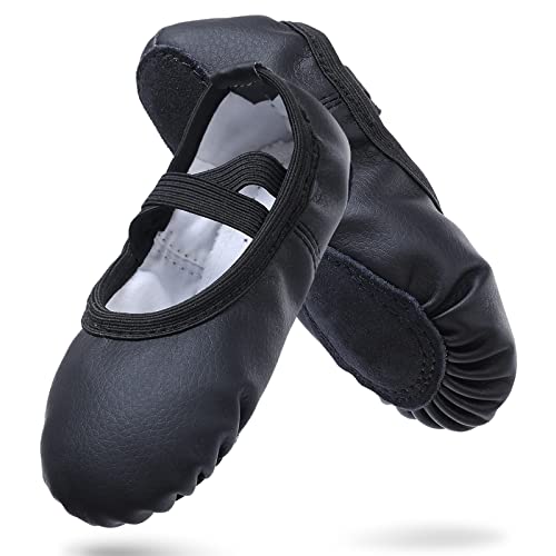 Ballettschuhe Mädchen Leder Ballettschläppchen mit Geteilte Ledersohle Gymnastik Tanzschuhe für Kinder Damen,Schwarz Eu29 von boruizhen