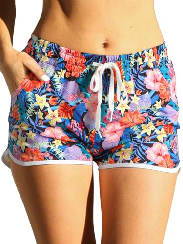 Badeshorts Damen Hoch Tailliert mit Seitentaschen - Schnelltrocknende Badebekleidung Frauen UV-Schutz Strand Shorts Schwimmen ORange S von boruizhen