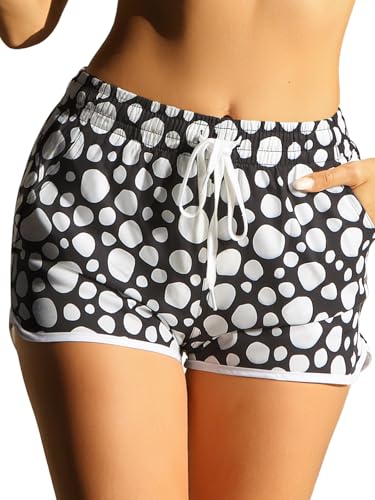 boruizhen Badeshorts Damen Hoch Tailliert mit Seitentaschen - Schnelltrocknende Badebekleidung Frauen UV-Schutz Strand Shorts Schwimmen Schwarz L von boruizhen