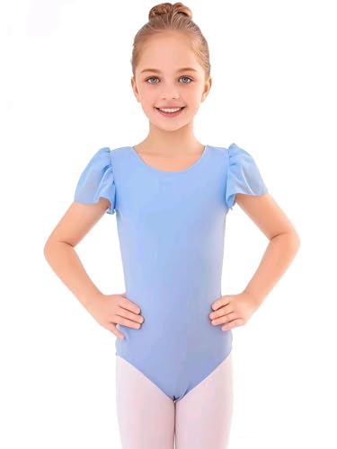 boruizhen Ballettkleidung Mädchen Turnanzug Kinder Gymnastikanzug Puffärmel Ballett Trikot für Mädchen 8-10 Jahre Blau von boruizhen