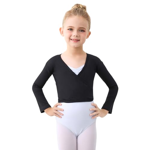 boruizhen Kinder Ballett Wickeljacke Langarm Gymnastik Tanz Ballettjacke Mädchen Baumwoll Ballett Bolero für Mädchen Kinder Damen Schwarz M von boruizhen