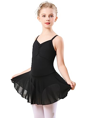 boruizhen Kinder Ballettkleidung Mädchen Ballettkleid Ärmellos Balletttrikot Ballettanzug Tanzkleid Tanzbody mit Chiffon Rock Tütü für 4-6 Jahre Schwarz von boruizhen