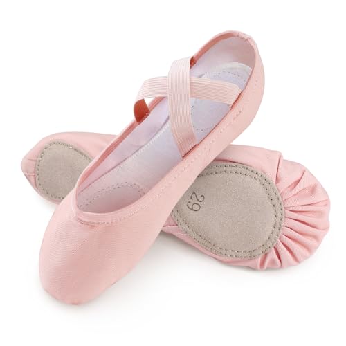 boruizhen Leinwand Ballettschuhe Mädchen Kinder Ballettschläppchen mit Geteilter Ledersohle Tanzschuhe Mädchen und Damen 21 EU Rosa von boruizhen
