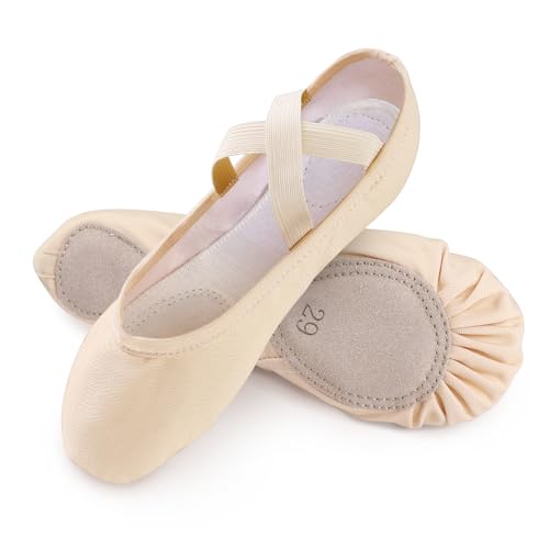 boruizhen Leinwand Ballettschuhe Mädchen Kinder Ballettschläppchen mit Geteilter Ledersohle Tanzschuhe Mädchen und Damen 26 EU Beige von boruizhen