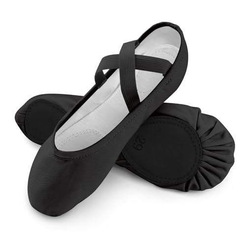 boruizhen Leinwand Ballettschuhe Mädchen Kinder Ballettschläppchen mit Geteilter Ledersohle Tanzschuhe Mädchen und Damen 36 EU Schwarz von boruizhen