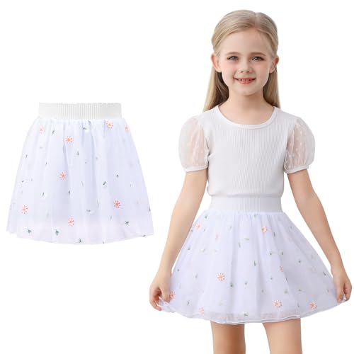 boruizhen Mädchen Röcke Tüllrock Kinder Stickmuster Tütü Rock Prinzessin Minirock für Freizeit und Party 6-10 Jahre Weiß von boruizhen
