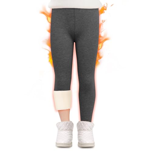 boruizhen Thermo Leggings für Mädchen Dicke Gefütterte Winter Leggins Gerippte Thermohose Kinder mit High Waist Warme Winterhose Mädchen Dunkelgrau 8-9 Jahre von boruizhen