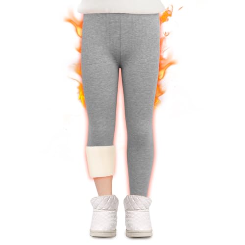 boruizhen Thermo Leggings für Mädchen Dicke Gefütterte Winter Leggins Gerippte Thermohose Kinder mit High Waist Warme Winterhose Mädchen Hellgrau 10-11 Jahre von boruizhen