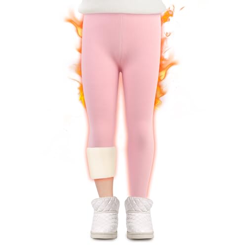 boruizhen Thermo Leggings für Mädchen Dicke Gefütterte Winter Leggins Gerippte Thermohose Kinder mit High Waist Warme Winterhose Mädchen Rosa 10-11 Jahre von boruizhen