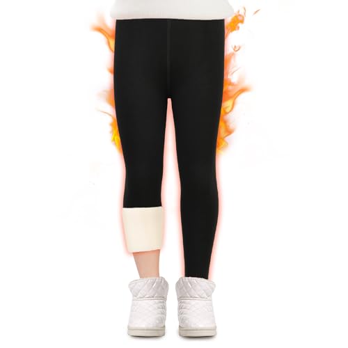 boruizhen Thermo Leggings für Mädchen Dicke Gefütterte Winter Leggins Gerippte Thermohose Kinder mit High Waist Warme Winterhose Mädchen Schwarz 6-7 Jahre von boruizhen