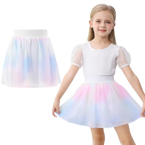 boruizhen Mädchen Röcke Tüllrock Kinder Stickmuster Tütü Rock Prinzessin Minirock für Freizeit und Party 2-6 Jahre Regenbogen von boruizhen