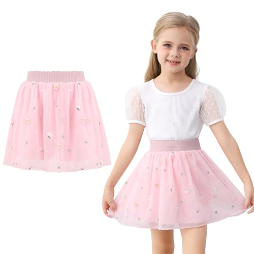 boruizhen Mädchen Röcke Tüllrock Kinder Stickmuster Tütü Rock Prinzessin Minirock für Freizeit und Party 2-6 Jahre Rosa von boruizhen