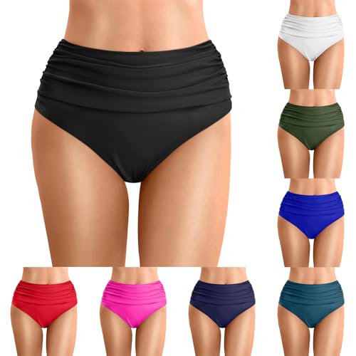 Bikini Hose Damen Kurz Badeshorts Badeanzug Bikinislip Retro Bauchweg High Waist Schwarz Bikinihose Ruched Badehose mit Bauch Weg Effekt Schnell Trocknende Boardshorts Schwimmshorts von boseucn
