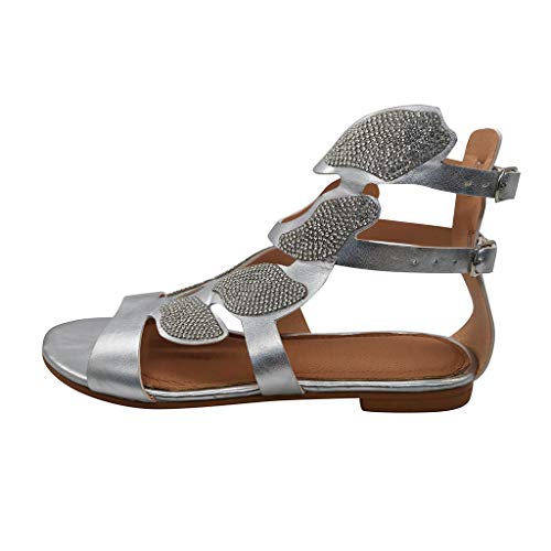 Damen Sandalen, Sandaletten Damen Flach Strass Glitzer Sandale Peep Toe Knöchelriemen Abendschuhe Atmungsaktive Outdoorschuhe Casual Elegant Sommer Strandschuhe Freizeitschuhe Frauen Schuhe von boseucn