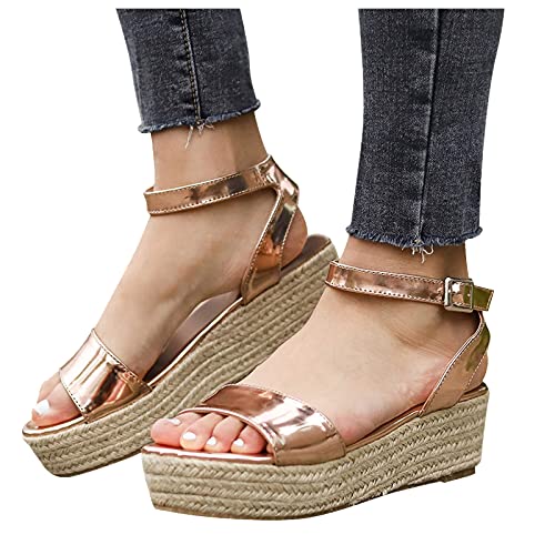 boseucn Damen Sandalen, Sandaletten Damen Plateau Keilabsatz Espadrilles Sandale Offene Zehen Riemchen Schnalle Einstellbar Outdoorschuhe Mode Casual Sommer Freizeitschuhe Party Sandaletten von boseucn