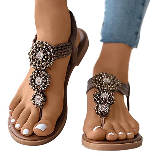 Damen Sandalen, Sandaletten Damen Plateau Keilabsatz Sandale Bohemian Römersandalen Offene Zehen Knöchelriemen Outdoorschuhe Casual Sommerschuhe Freizeitschuhe Strandschuhe Party Sandaletten von boseucn
