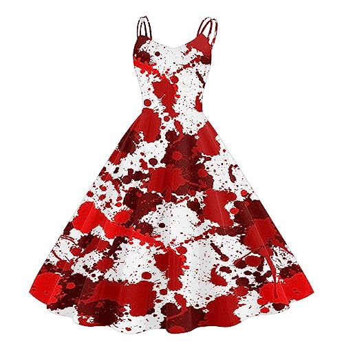 Halloween Kleid Damen, Partykleider Damen Halloween Kleid Weihnachtskleider Frauen Vintage Elegant Cocktailkleid Knielang A Linie Swing Kleid Rockabilly Kleid Festival Karneval Kleidung von boseucn