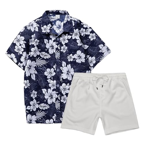 Hawaii Outfit Herren Kokosnussbaum Blumen Drucken Freizeitanzug 2 Teiler Kurzarm Button Down Strandhemd Und Shorts Atmungsaktiv Jogginganzug Trainingsanzug Casual Lose Sommer Urlaub Hemd Set von boseucn