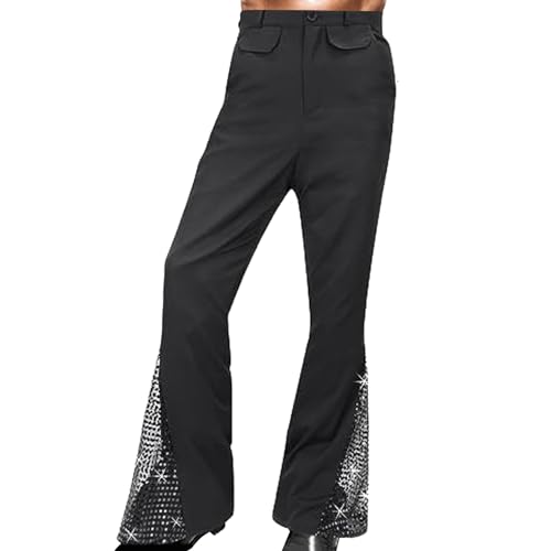Herren Bootcut Hose Pailletten, Männer Hosen Glitzer Lang klassisch Lässig 70er Jahre Schlaghose Casual Freizeithose Herren Bootcut Hose Pailletten Party Karneval Festlich Hosen von boseucn