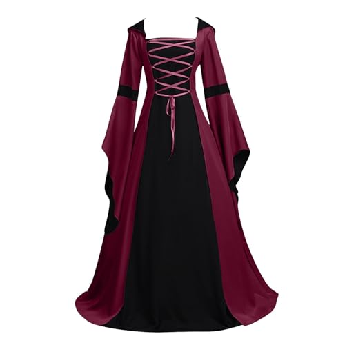 Mittelalter Kleidung Damen, Damen Renaissance Mittelalter Kleid Einfarbig Kleidung mit Trompetenärmel Gothic Viktorianische Ballkleider Maskerade Fasching Karneval Halloween Cosplay Kostüm von boseucn