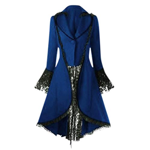 Mittelalter Kleidung Damen, Damen Steampunk Retro Frack Jacke Unregelmäßiger Saum Gothic Kleidung Viktorianischer Gehrock Midi Mantel Renaissance Mittelalter Cosplay Uniform (Z134-Blue, XXXXXL) von boseucn