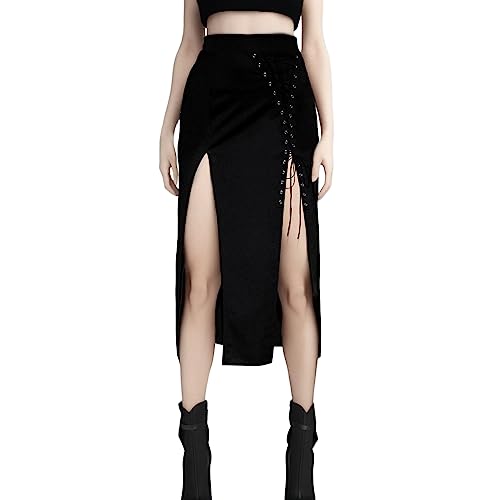 Mittelalter Kleidung Damen, Gothic Kleidung Damen Rock Spitze Schnüren Schlitzrock Schwarz kleid Vintage Kleidung Steampunk Elegant Halloween Traditionelles Cosplay Party Outdoor Kostüm von boseucn