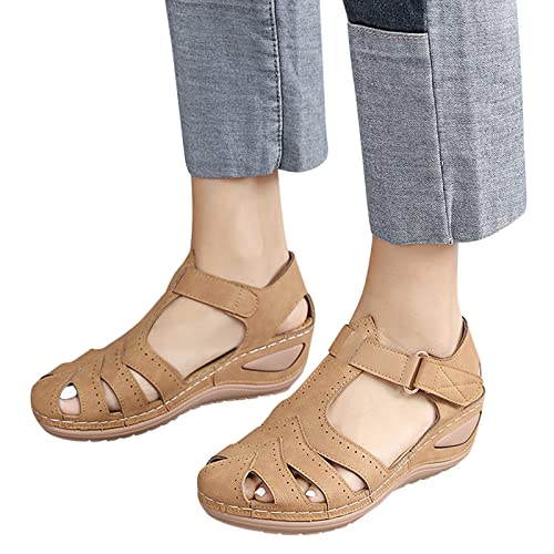 Sandalen Damen, Sandaletten Damen Keilabsatz Plateau Closed Toe Sandale Abendschuhe Rutschfest Riemchen Vintage Schuhe Casual Elegant Sommer Strandschuhe Freizeitschuhe Sommerschuhe von boseucn