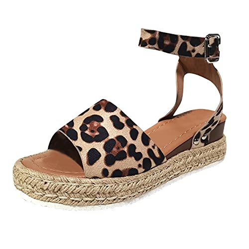 Sandalen Damen, Sandaletten Damen Plateau Espadrilles Sandale Peep Toe Leopardenmuster Knöchelriemen Abendschuhe Atmungsaktive Outdoorschuhe Casual Elegant Sommer Strandschuhe Freizeitschuhe von boseucn