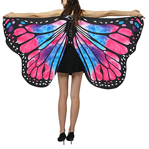 Schmetterling Umhang Damen, Damen Schmetterling Kostüm Umhang Schmetterlingsflügel Erwachsene Fee Karneval Kostüm Bunter Schmetterling Umhang für Fasching Party Cosplay Faschingskostüme von boseucn