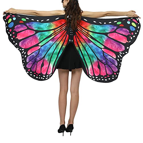 Schmetterling Umhang Damen, Damen Schmetterling Kostüm Umhang Schmetterlingsflügel Erwachsene Fee Karneval Kostüm Bunter Schmetterling Umhang für Fasching Party Cosplay Faschingskostüme von boseucn