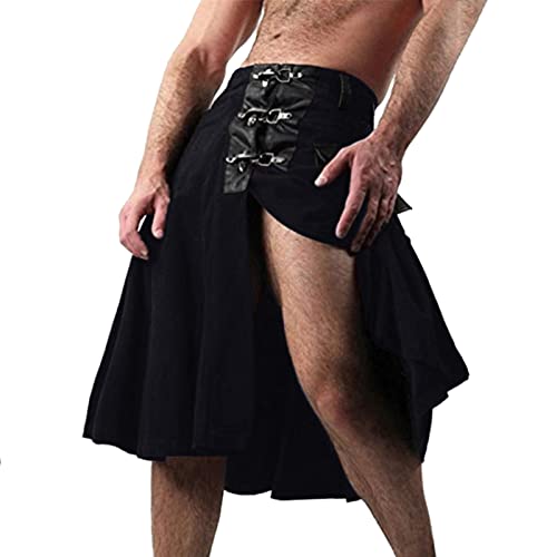 Schottischer Rock Herren, Herren mittelalterlicher Krieger Kilt Mode Vintage Gothic Punk Rock Leder Patchwork Pocket Knight Rock Mode Schottischer Rock Männer Traditioneller Kilt Vintage Kilt von boseucn