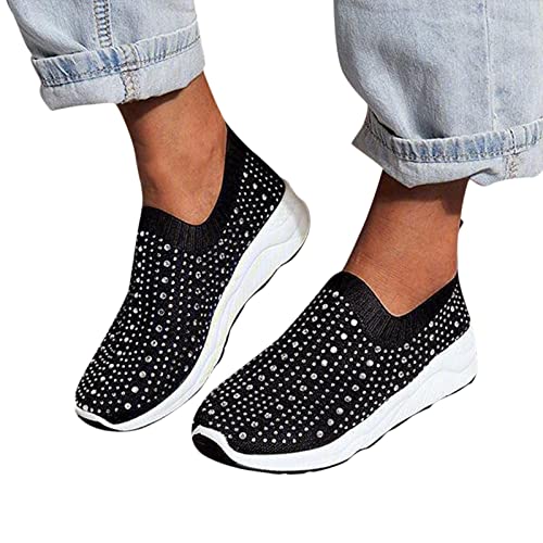 boseucn Sneaker Damen, Damen Sneakers Plateau rutschfest Turnschuhe Mesh Atmungsaktiv Strass Sportschuhe Outdoor Straßenlaufschuhe Mode Sommer Leichte Freizeitschuhe Fitnessschuhe Joggingschuhe von boseucn