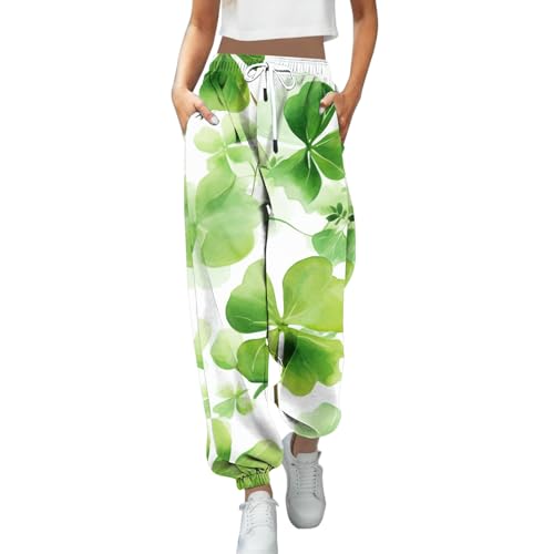 St Patricks Day Damen Leggings, Jogginghose Damen Hose mit Taschen Kordelzug Hohe Taille Sweatpants 3D-Druck Grüne Sporthose Damenmode Baggy Lounge Hose Sommer Fitness Laufen Freizeithose von boseucn