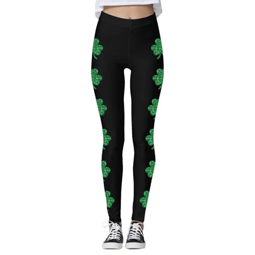 St Patricks Day Damen Leggings, Leggings Damen Hohe Taille Butt Lift Yoga Hosen Grüne Sporthose Stretch Jogginghose Trendiges Design Sommer Fitness Laufen Aktive Festival Hose Freizeithose von boseucn