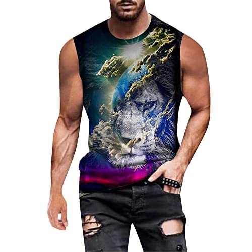 T Shirt Herren, Tshirt Herren Sommer Ärmellos Löwe 3D Graphic Casual Sport Fitness Tanktop Tankshirt T-Shirt Männer Gym Workout Bodybuilding Oversized Muskelshirt Tshirt Weste Shirts Tank von boseucn