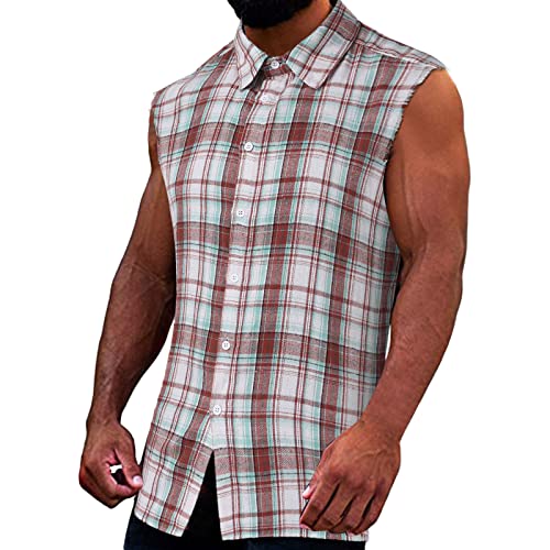 Tank Top Herren Karierte Hemd Sommer Ärmellos Casual Fitness Sport Tanktop Tankshirt T-Shirt Männer Workout Gym Bodybuilding Muskelshirt Tshirt Weste Shirts Tank top von boseucn