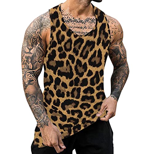 Tank Top Herren Leopard Sommer Ärmellos Rundhals Casual Fitness Sport Tanktop Tankshirt T-Shirt Männer Workout Gym Bodybuilding Oversized Muskelshirt Tshirt Weste Shirts Tank top von boseucn