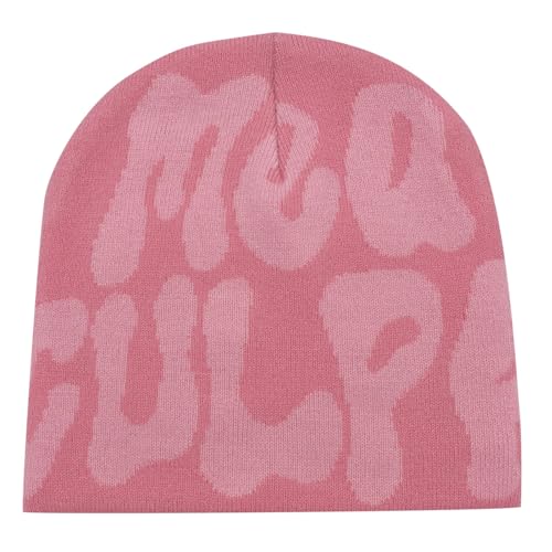 Y2k Beanie Mütze Herren Damen Teenager Y2k Cap Winter Knit Skater Beanie Mütze Hip Hop Strickmützen Baumwolle MEA Culpa Printed Y2k Beanie Cap Hat Pink Harajuku Fashion Wintermütze von boseucn