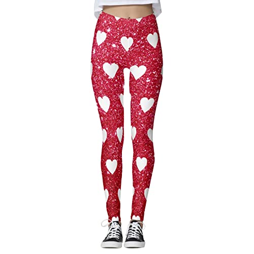 bosecun Valentinstag Leggings Damen, High Waist Leggins Yogahose Herz Lippen Drucken Hosen Damen Elastische Leggings mit Taschen Blickdicht Festlich Lang Sporthose Sportleggings Fitnesshose von boseucn