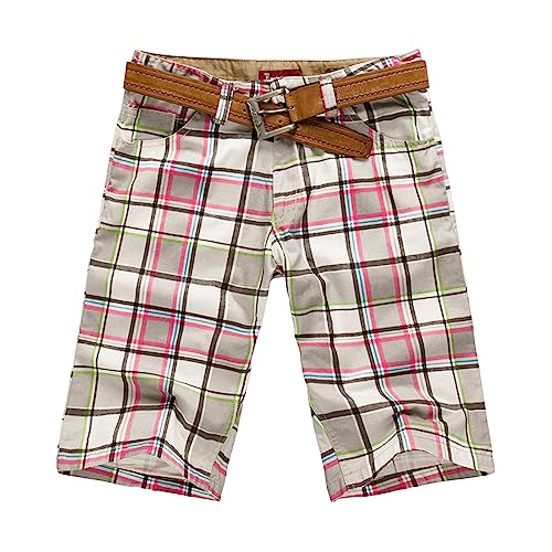 boseucn Cargohose Herren Kurz, Herren Cargo Shorts mit Taschen Zipper Tasten Kariert Jogger Chino Hosen Sommer Bermuda Short Dehnbar Arbeitshosen Männer Freizeithose Stretch Outdoorhose Pants von boseucn