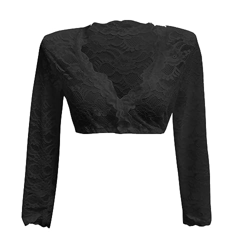 boseucn Damen Dirndlbluse Spitze, Dirndl Bluse Damen Dirndlblusen Elegante Bluse V Ausschnitt Langarm Trachtenbluse für Oktoberfest Weiß Schwarz Karneval Kostüm Bayrische Tracht Bluse Spitzenbluse von boseucn
