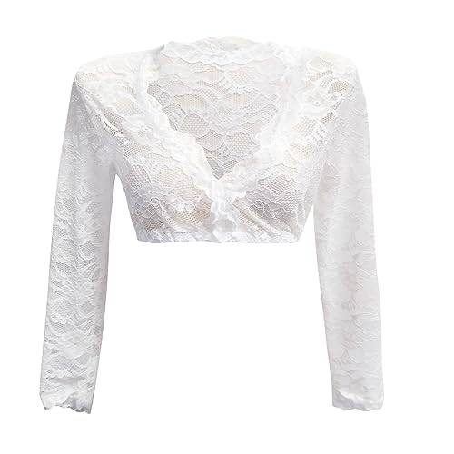 boseucn Damen Dirndlbluse Spitze, Dirndl Bluse Damen Dirndlblusen Elegante Bluse V Ausschnitt Langarm Trachtenbluse für Oktoberfest Weiß Schwarz Karneval Kostüm Bayrische Tracht Bluse Spitzenbluse von boseucn