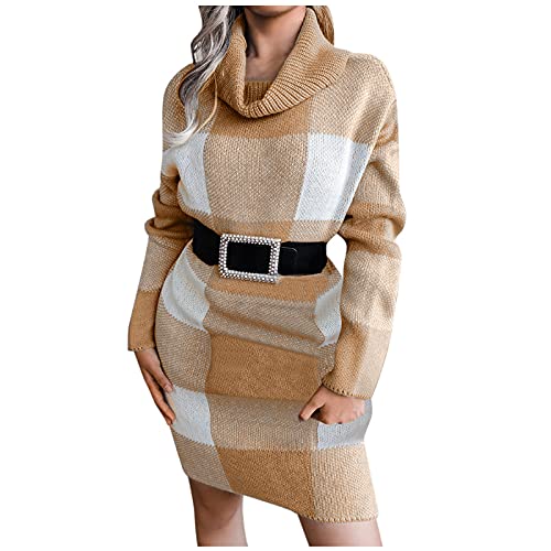 boseucn Damen Elegante Strickkleid, Herbst Kleider Damen Langarm Lazy Style Modisches festes Strickkleid Zweiteiliges mittellanges Wollkleid Strickkleider Damen Winter Warm Sweater Midi von boseucn