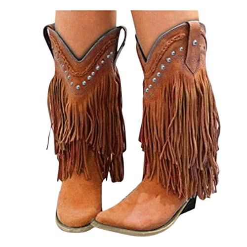 boseucn Damen Hohe Stiefel, Damen Kniestiefel Fransen Cowboy-Stiefel Fransen Klassischer Halbhohe Stiefel Mit Blockabsatz Vintage Spitz Stiefel Wildleder Kniehohe Booties boseucn Damen Hohe Stiefel, Damen Kniestiefel Fransen Cowboy-Stiefel Fransen Klassischer Halbhohe Stiefel Mit Blockabsatz Vintage Spitz Stiefel Wildleder Kniehohe Booties von boseucn