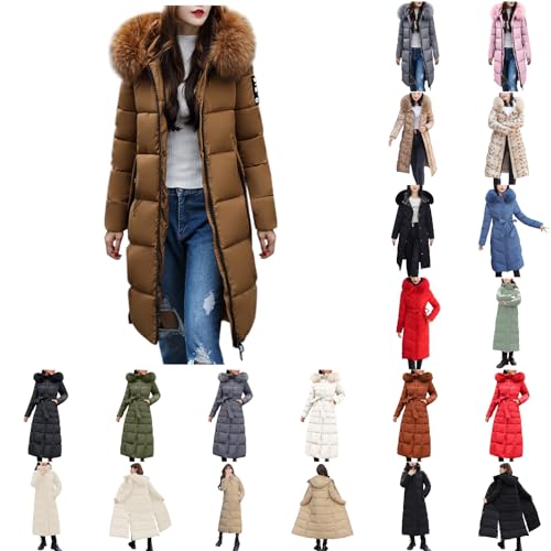 boseucn Damen Lange Warme Wintermantel mit Kapuze Gesteppte Pufferjacke Daunen Verdickte Winterjacke Daunenjacke Lässige Outdoor Steppjacke Winddicht Outwears Elegante Winter Jacke mit Taschen von boseucn