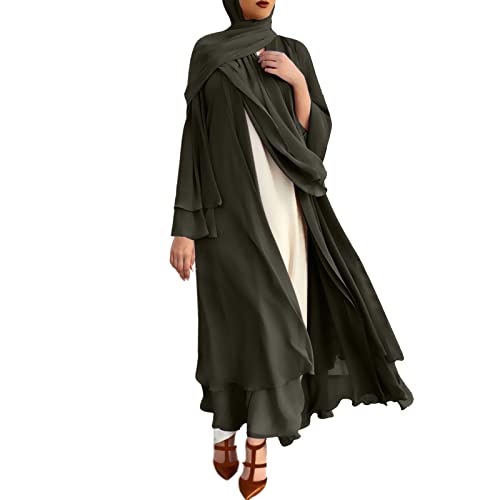 boseucn Damen Muslimisches Kleid, Damen Muslim Roben Muslimische Frauen Lange Einfarbig Maxi Kleid Robe Abaya Islamische Dubai Ramadan Muslimische Langarm langes Kleidung mit Gürtel Gebetskleidung von boseucn